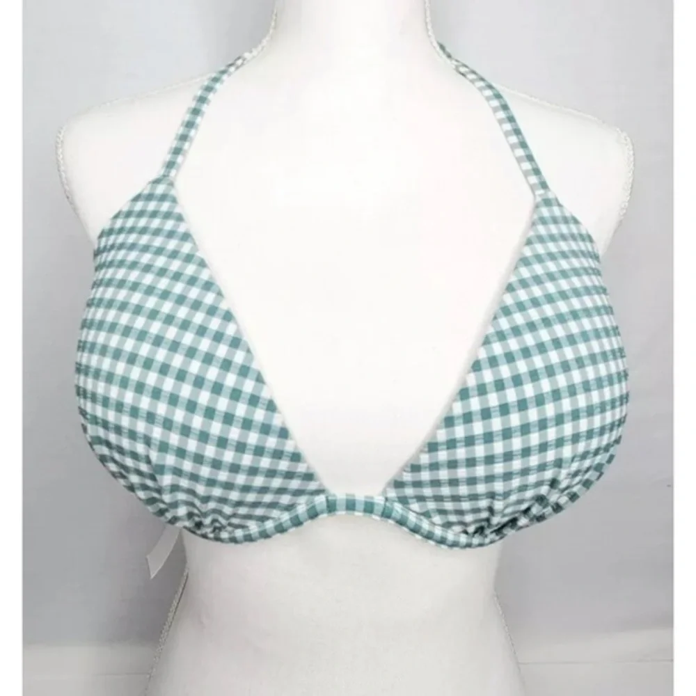 Shade & Shore Green/White Plaid Swimsuit Top 34DD